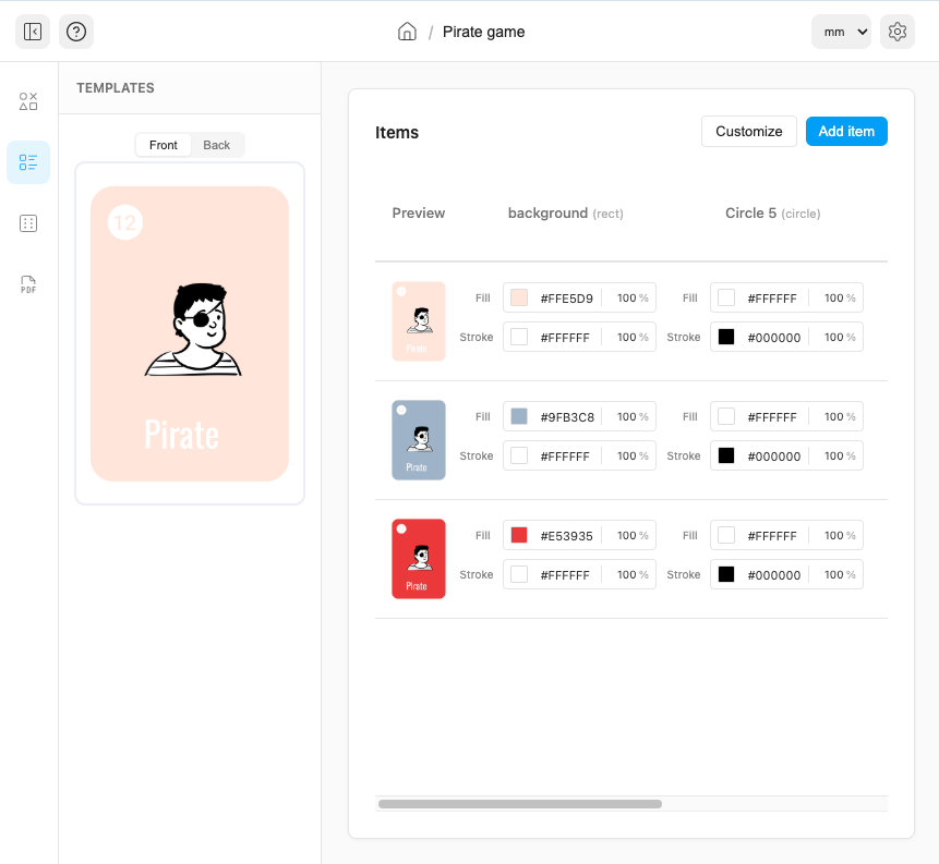 Card game maker interface
