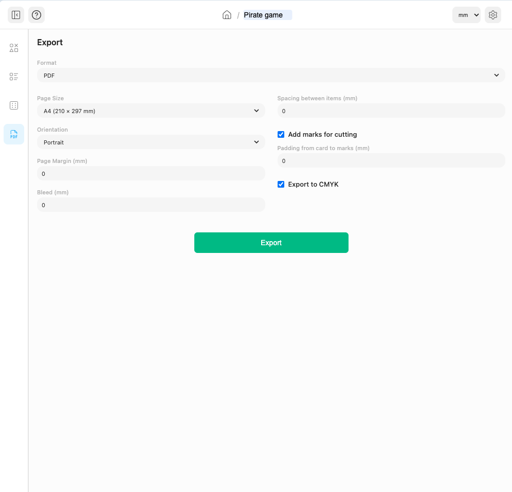 Card game maker interface